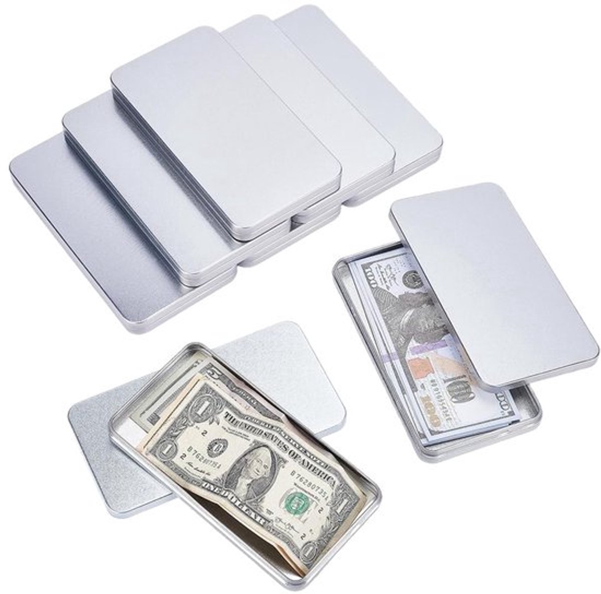 8 stuks zilveren metalen doos met deksel, 17 x 9 x 1,5 cm, lege rechthoekige metalen dozen voor snoep, pillen, knutselspullen, sieraden, soorten, aquarellen, autosleutels