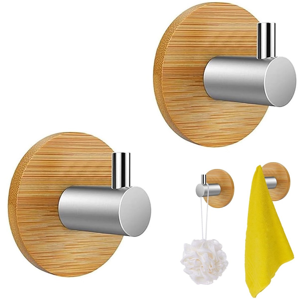 Solidchoice - Set van 2 Bamboe en RVS Handdoekhaken