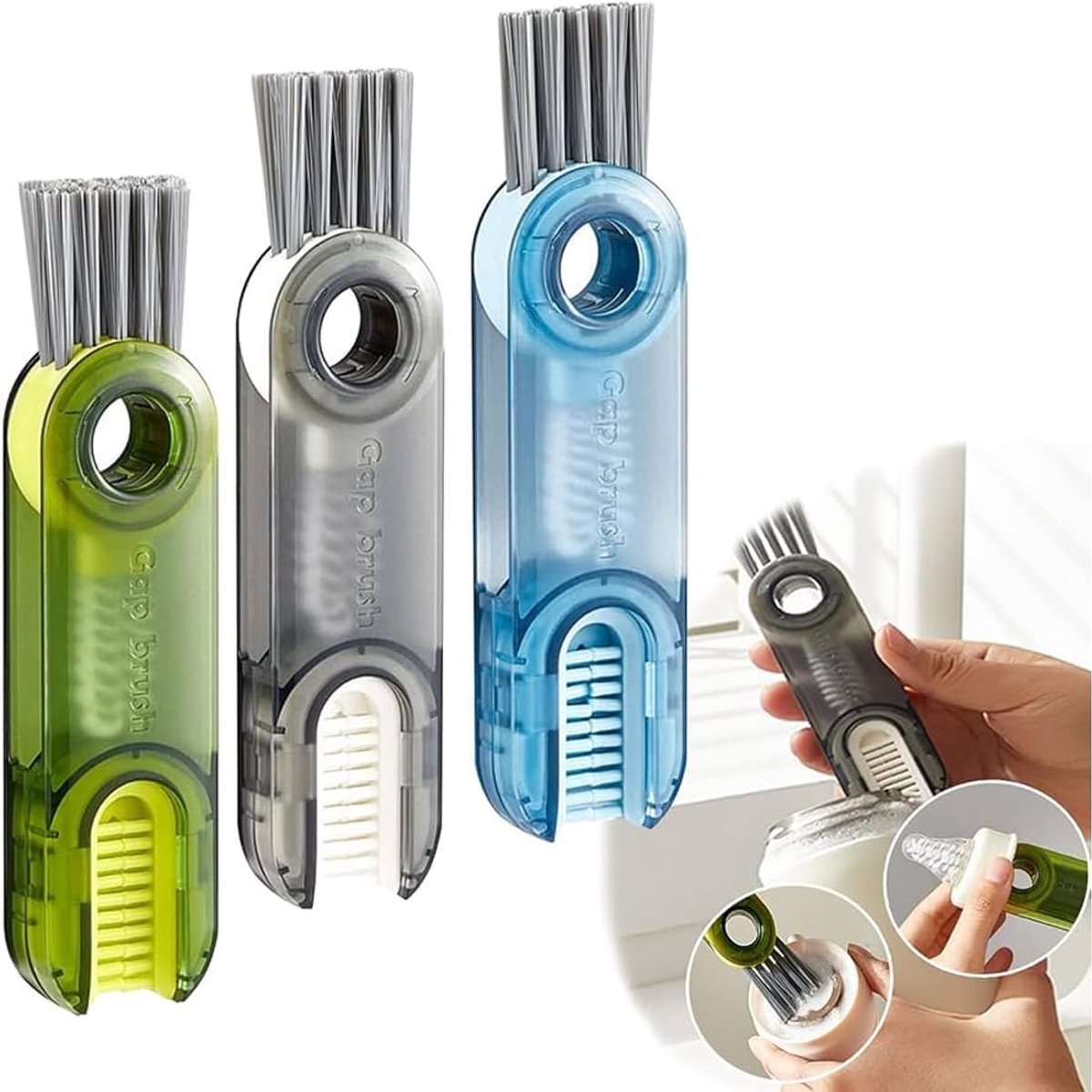 Schoonmaakborstel 3-in-1 - multifunctioneel - voor flessen en deksels - eenvoudig reinigen - ShopVlot