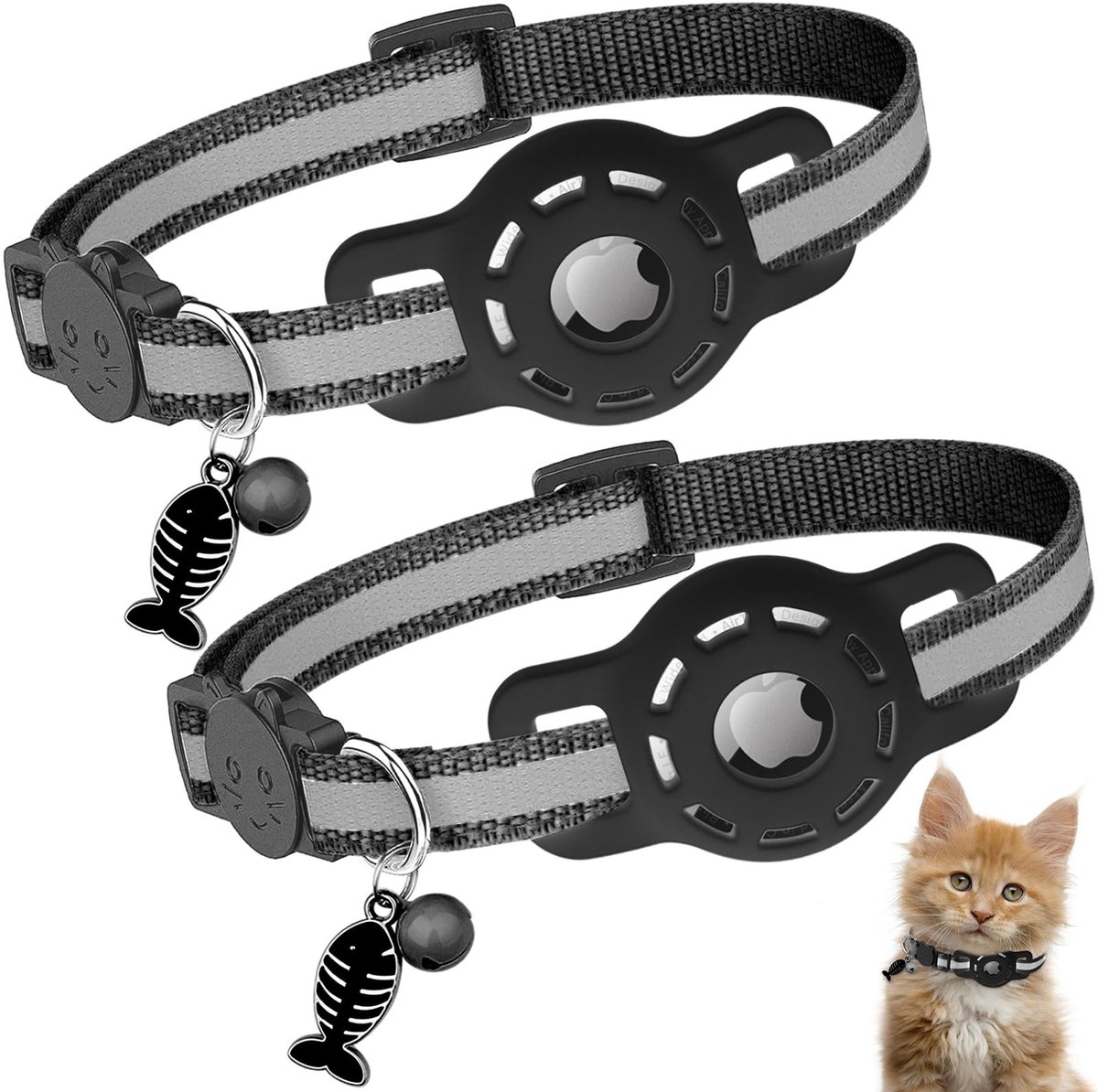 Solidchoice - Reflecterende GPS Kattenhalsband met AirTag Sleeve - 2 Stuks