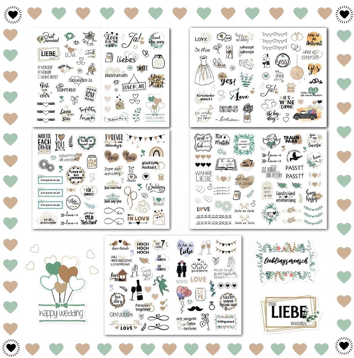 Solidchoice - Set van 5 Vintage Bruiloft Stickers voor Gastenboek