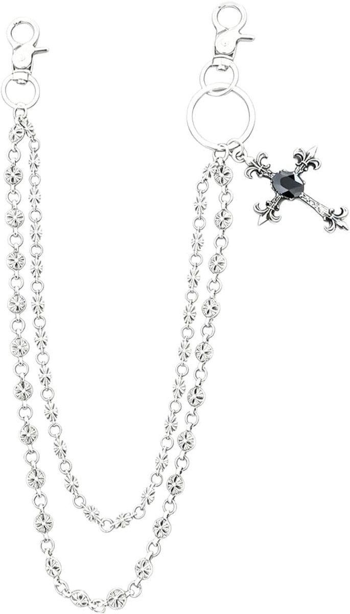 Kruisvormige broekketting - dubbellaagse tasketting - chenille voor herenjeans - opvallend gothic punkaccessoire - ShopVlot