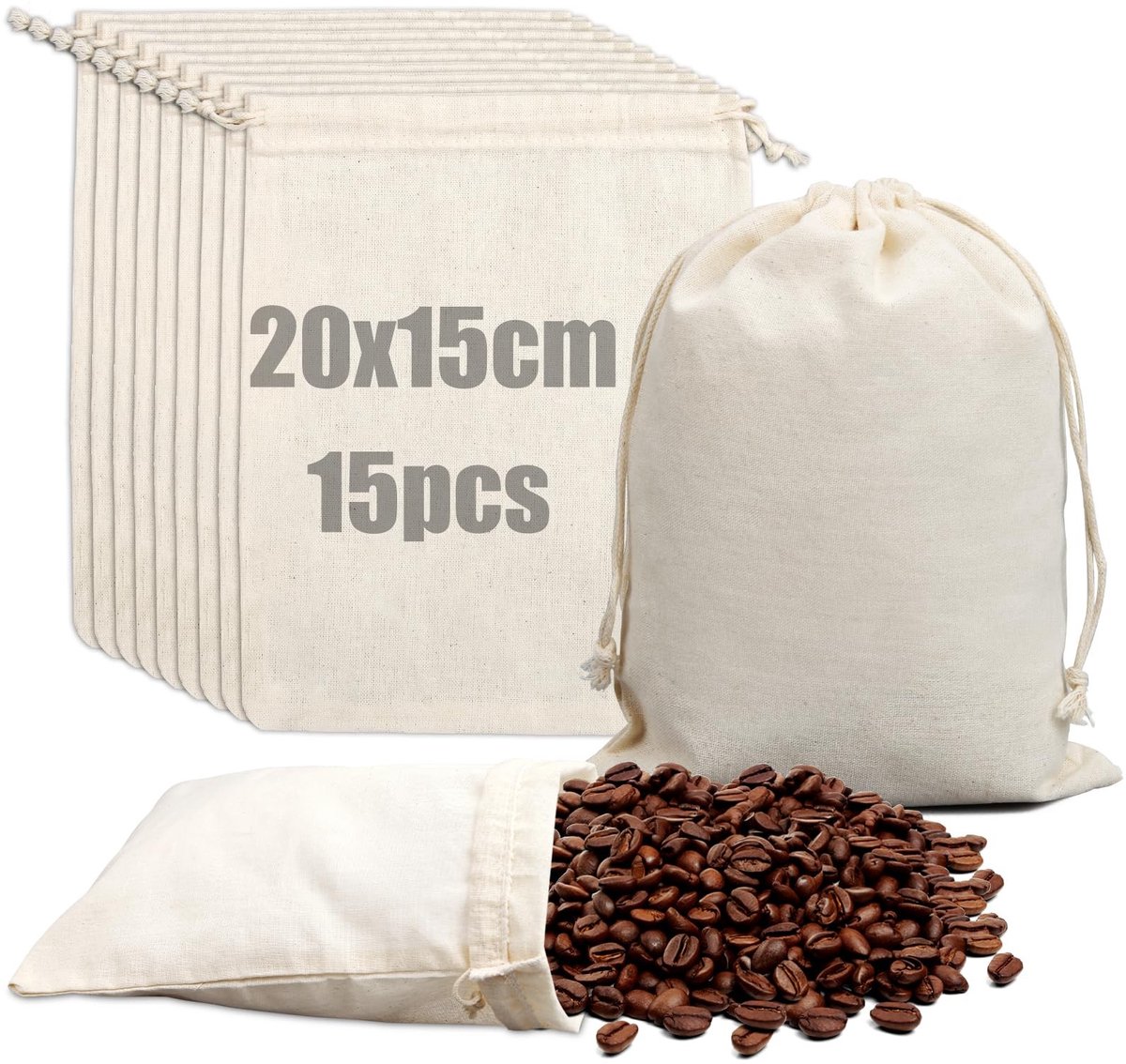 Solidchoice - Set van 15 Katoenen Geschenkzakken voor DIY en Decoratie