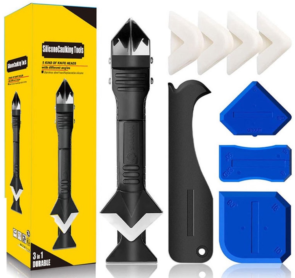 Garpex® Kitverwijderaar Afstrijkrubber - Kit Schraper set - 10 delig - Kitspatel - Kit Tool - Siliconen Verwijderaar