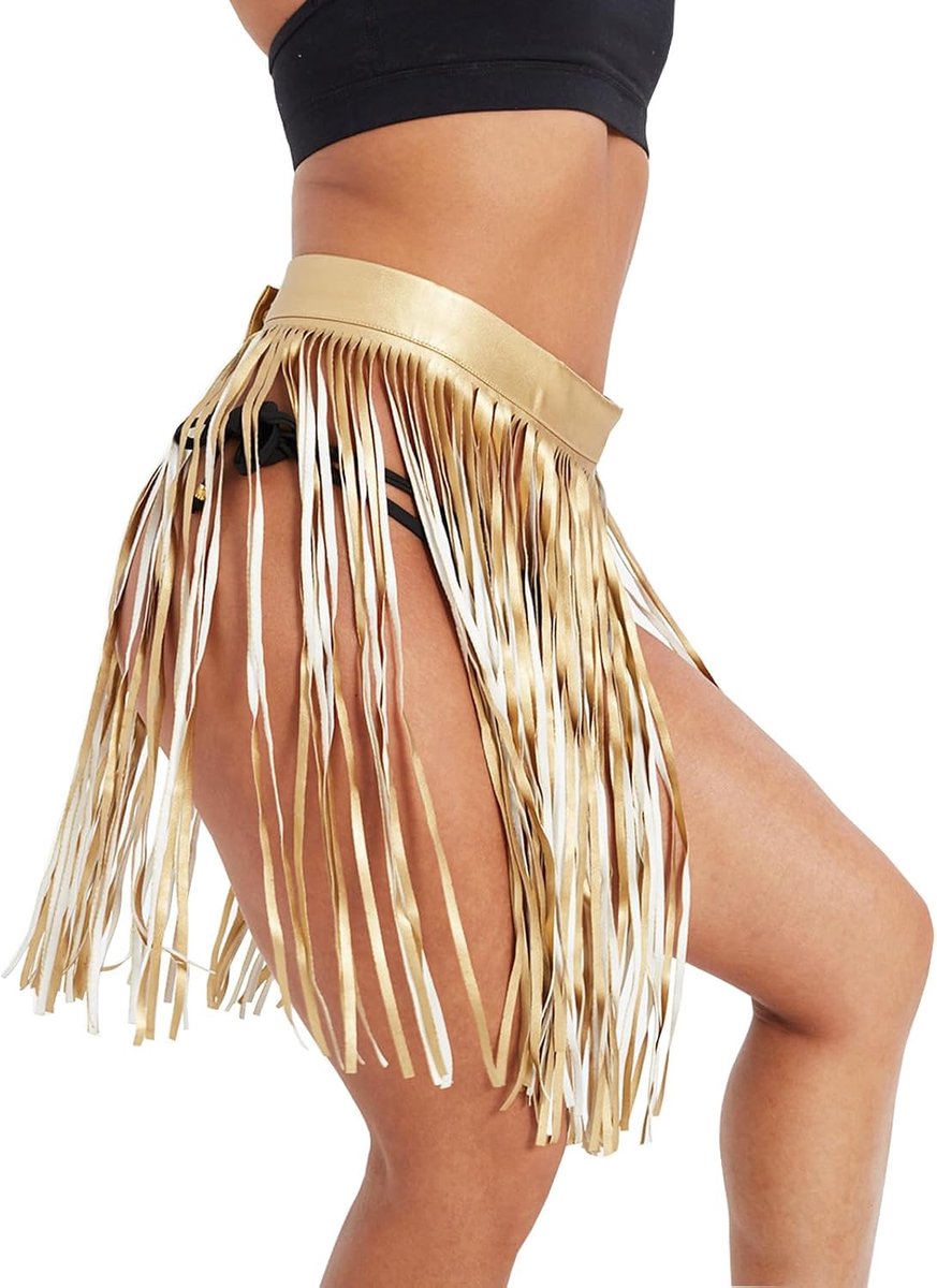 ZUYPSK Women's Long Leather Skirt Hip Hop Tassel Belt Leather Skirt with Fringes Punk Waist Belt Party Festival - ShopVlot