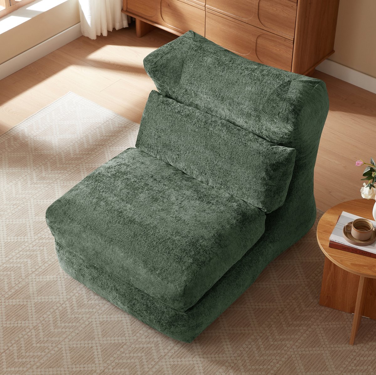 DESMIU Zitzak Loungestoel 118 Cm - Verstelbaar Van Stoel Naar Ligstoel - Voor Woonkamer En Slaapkamer - Foam - Groen