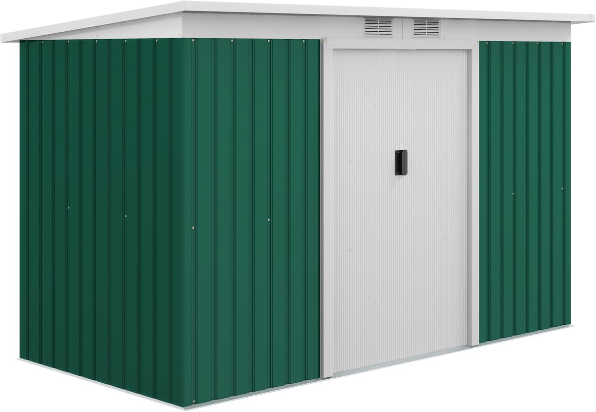 Zubaliya Gereedschapsschuur van staal – schuifdeuren en lessenaarsdak – 280 x 130 x 172 cm – Donkergroen