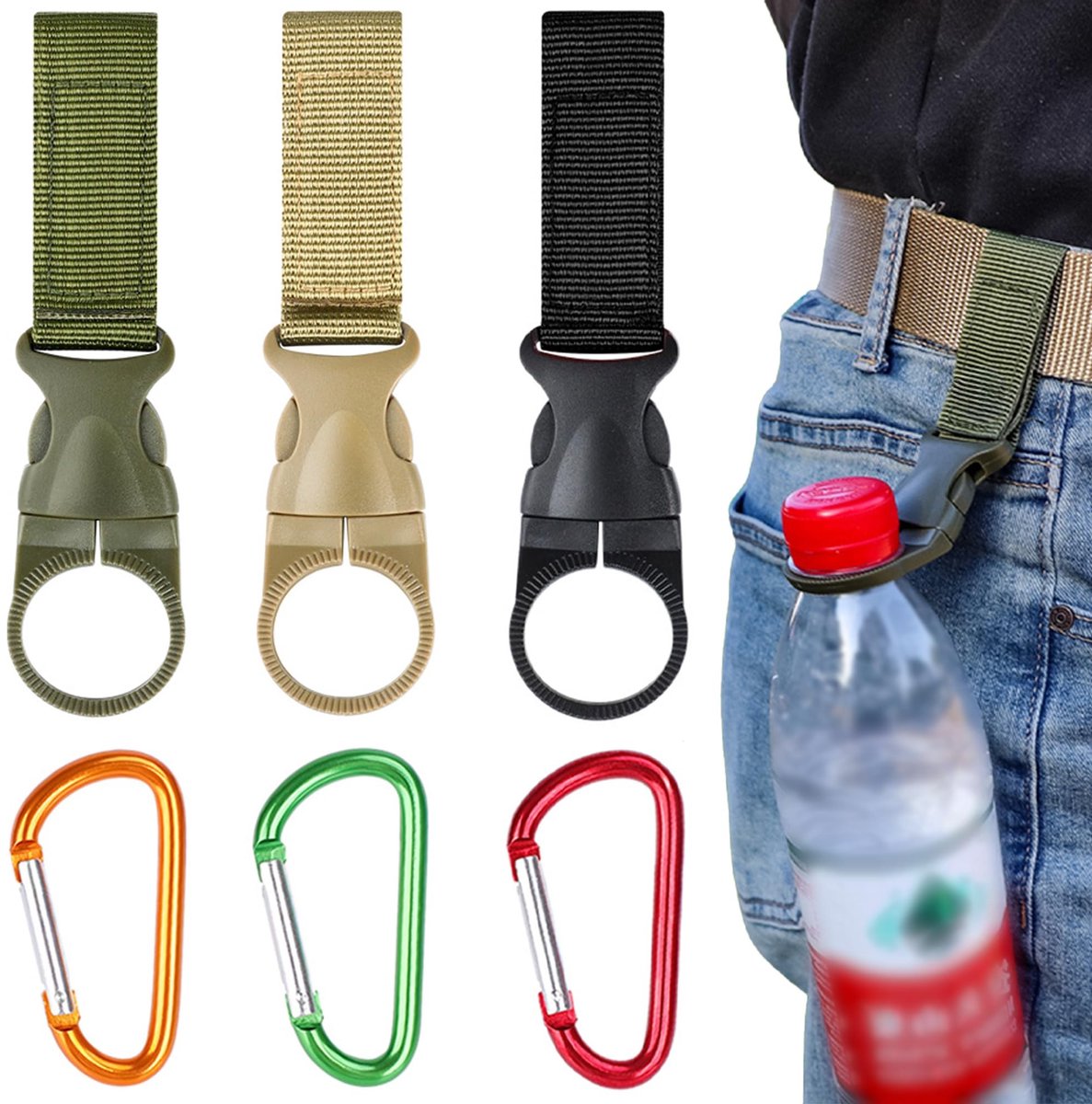Solidchoice - 6-delige Set Nylon Drinkfleshouders met Karabijnhaken