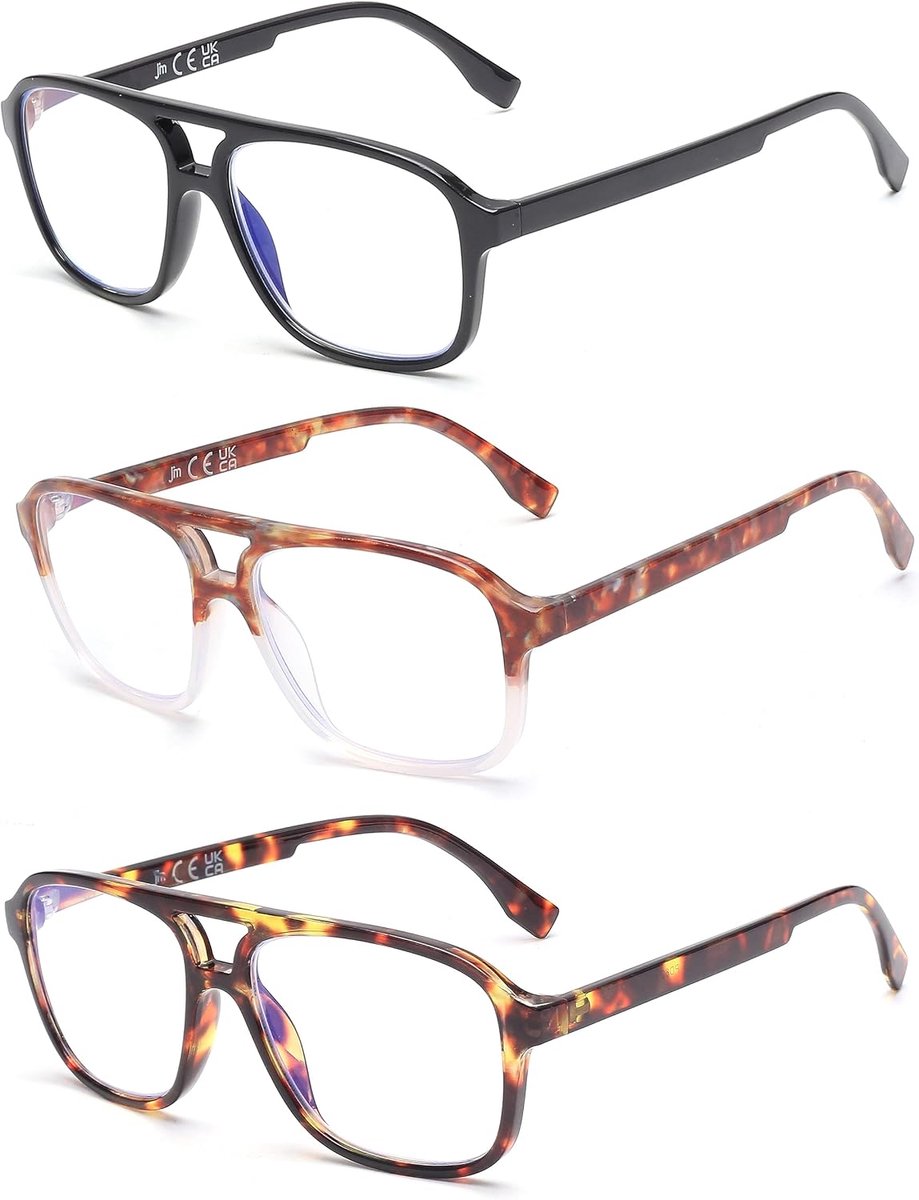 Retro vierkante brillen - 3-packs gemengd - blauw licht blokkerend - UV400 bescherming - ShopVlot