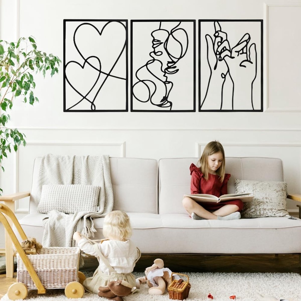 Solidchoice - Set van 3 Minimalistische Zwarte Wanddecoraties