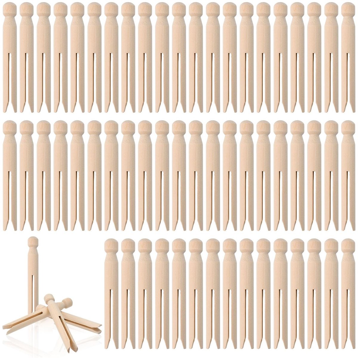 Solidchoice - Set van 100 Houten Klammen voor Kleding en Creatief Gebruik