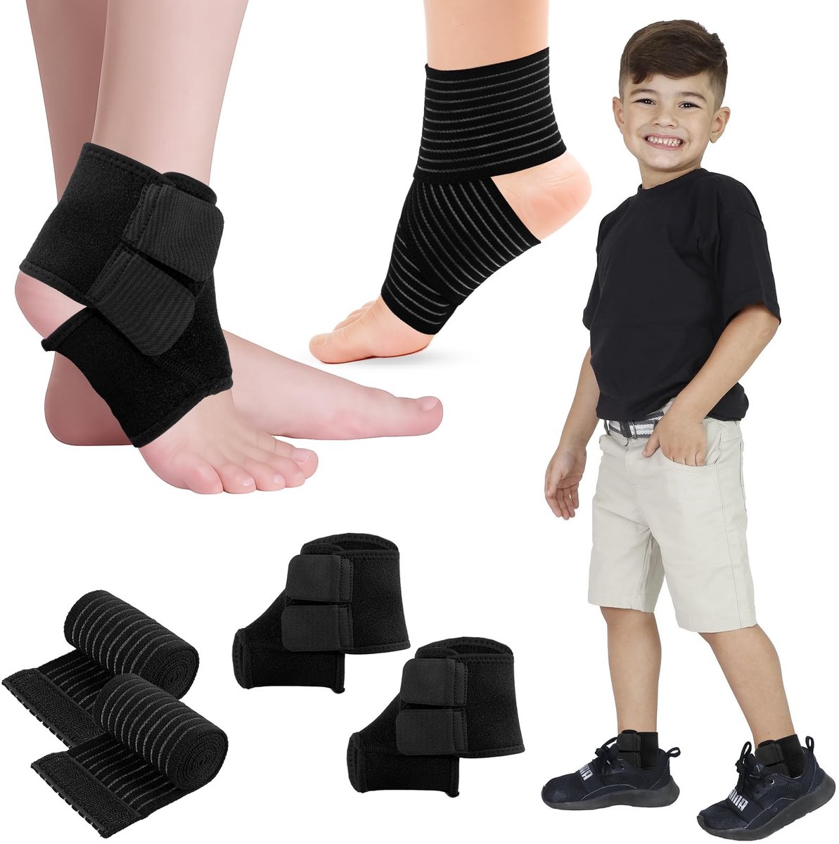 Solidchoice - 2 Paar Ademend Enkelbandages voor Kinderen (Verstelbaar)