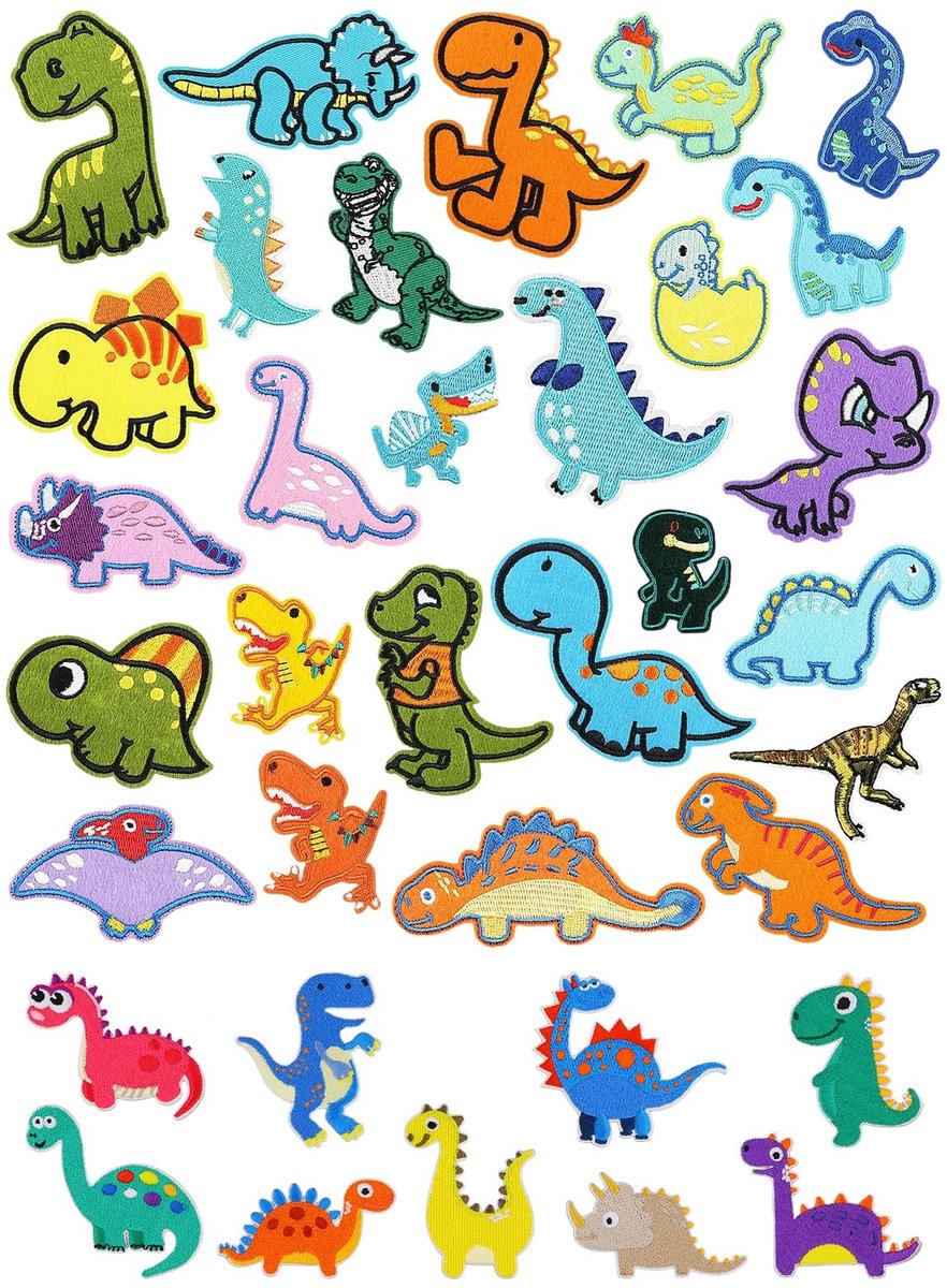 Solidchoice - 35 Stuks Geweven Dinosaurussen Strijkpatches voor Kleding