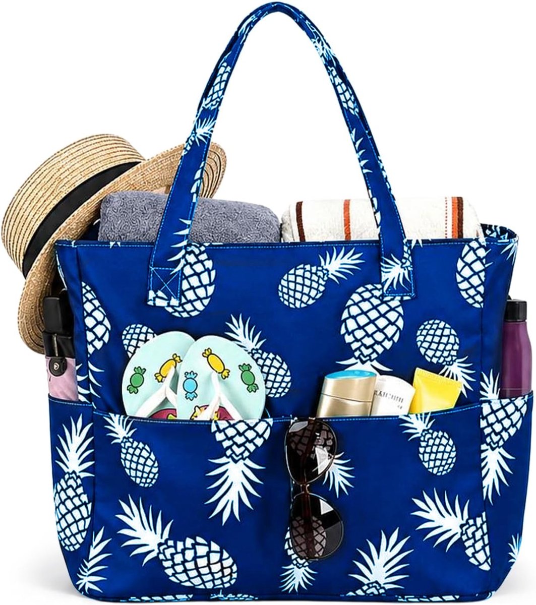 Strandtas dames XXL - waterdicht en zandproof - met rits en grote capaciteit - ideaal voor vakantie - ShopVlot