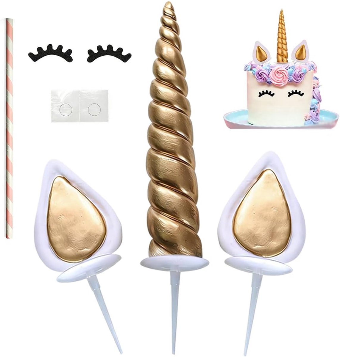Taartdecoratie set eenhoorn - herbruikbaar met hoorn en oren - ideaal voor feestjes en bruiloften - ShopVlot