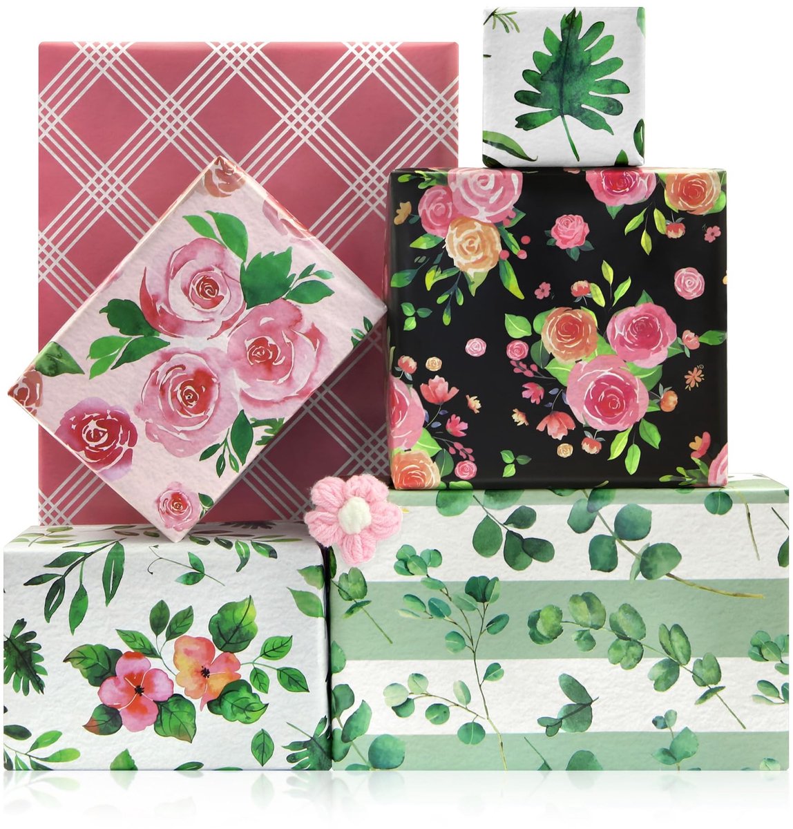 Solidchoice - Cadeaupapier met Rozen en Eucalyptus voor Verpakkingen