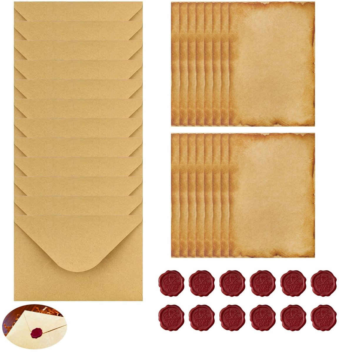 Solidchoice - Vintage Schrijfset met Enveloppen en Waxzegels