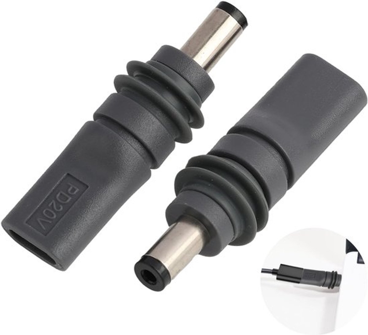 2 stuks USB C naar DC voedingsadapters 5.5mm x 2.1mm, waterdichte vervangkabel, mannelijke stekker DC5521, ondersteunt PD100W, buitengebruik