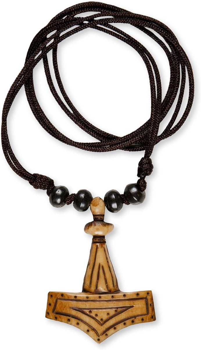 Viking halsketting Thorshamer Mjölnir - Handgemaakt uit koken - Bruin - Locatie: Karstorf - ShopVlot