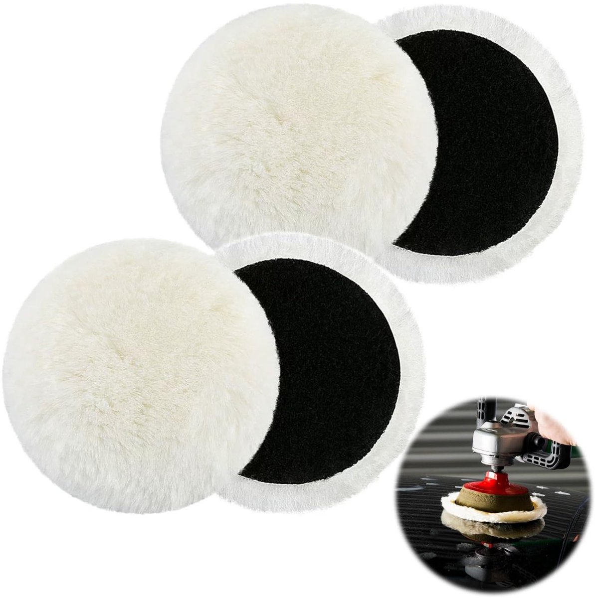 Polishing Attachment Compatible with Bosch Random Orbital Sander, 125 mm, 4 Pieces Polishing Pads, Lambswool - ShopVlot