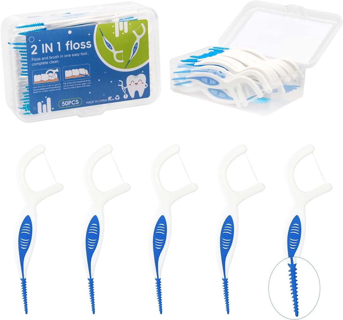 50pcs Floss Rods, 2-in-1 Toothsticks for Dental Cleaning, Interdental Brushes - ShopVlot