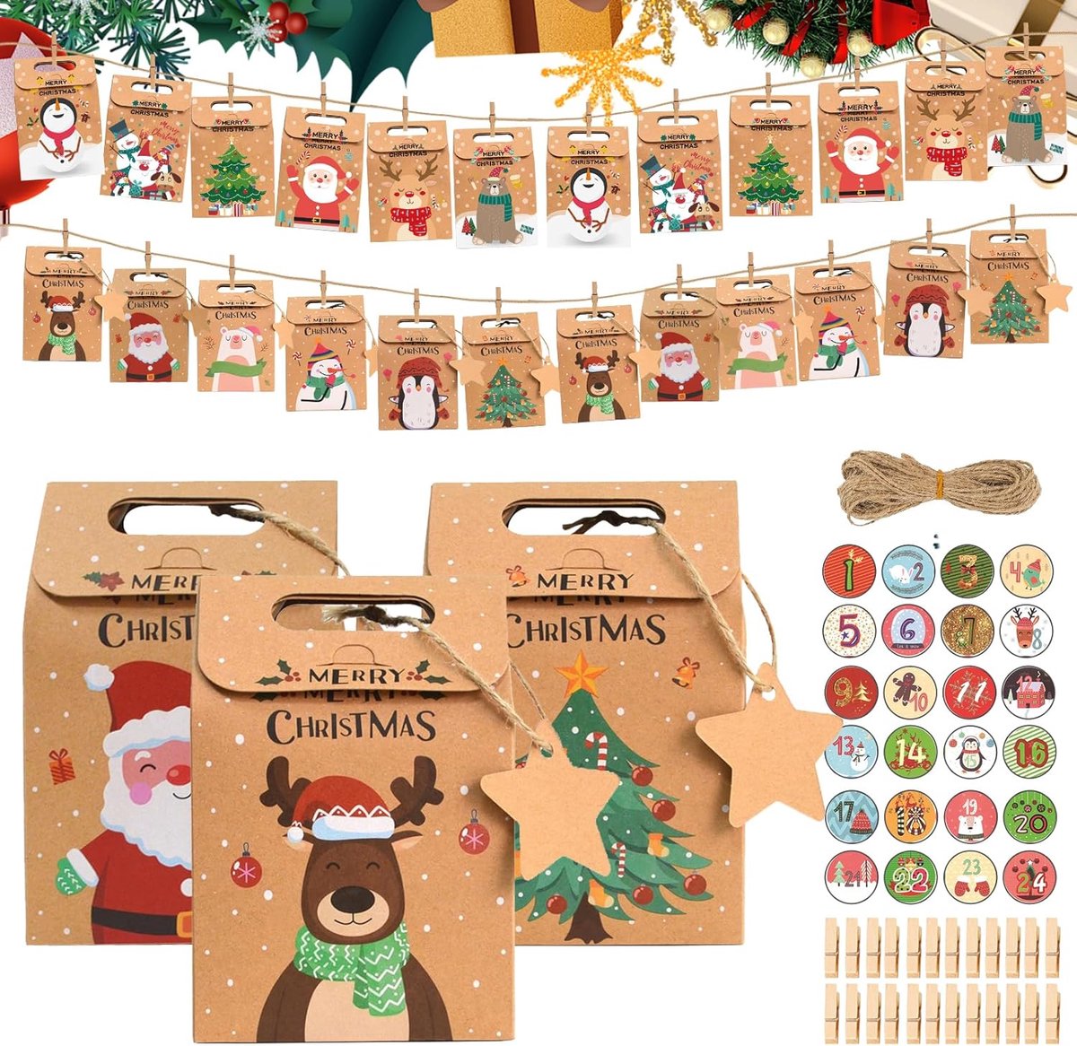 Advent calendar bags for filling, 24 paper bags advent calendar for filling yourself, Christmas calendar for filling - ShopVlot