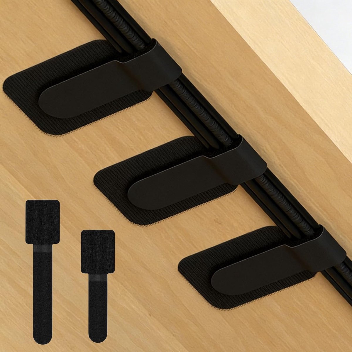 Pack of 60 Self Adhesive Cable Ties, Fastener, Reusable, Cable Management, Nylon, Self-Adhesive, Thin, Adjustable - ShopVlot