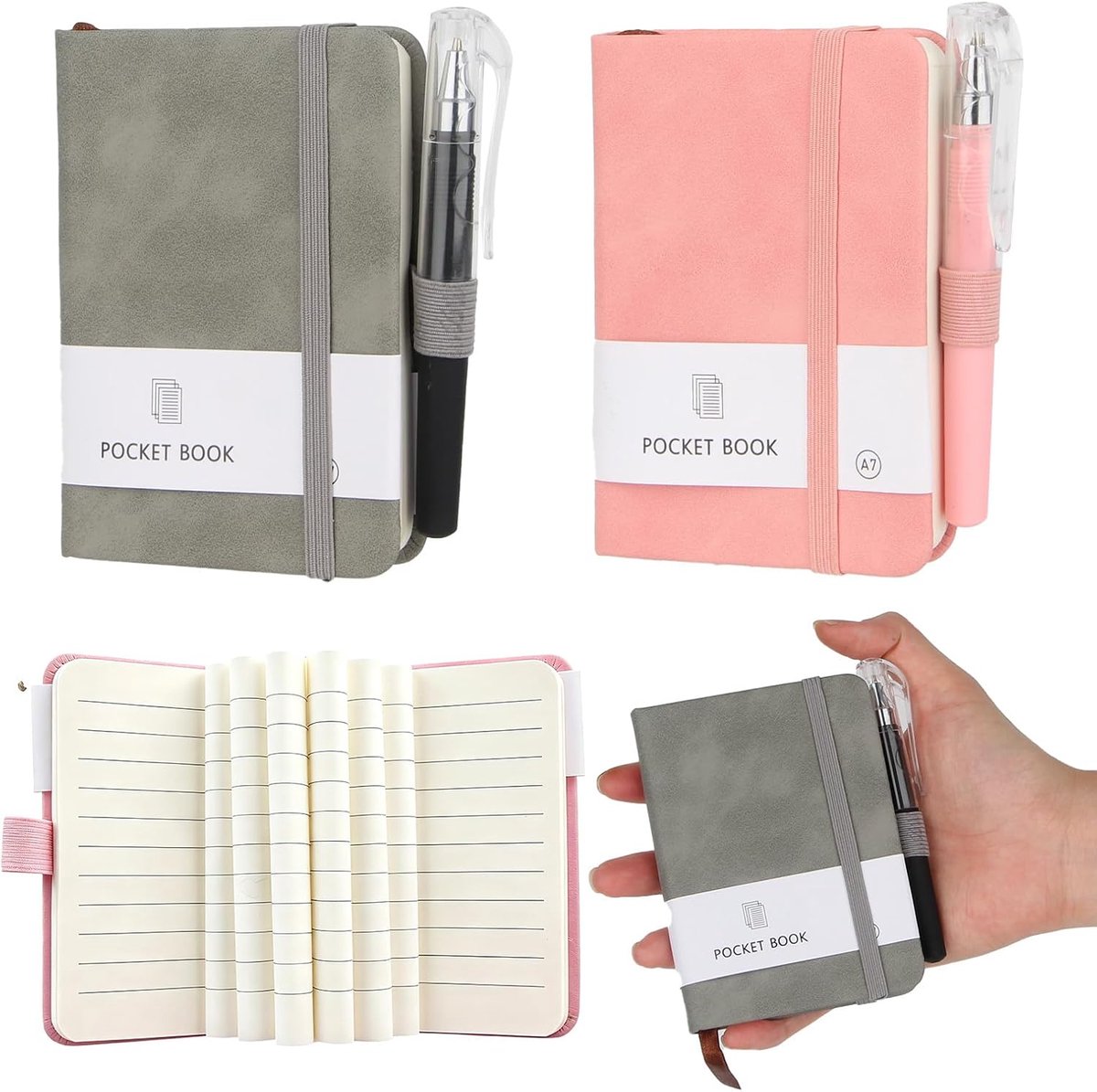 2 pieces notebooks small, hardcover notepad A7 (200 pages), mini notebook with pen, small notepad with elastic band - ShopVlot