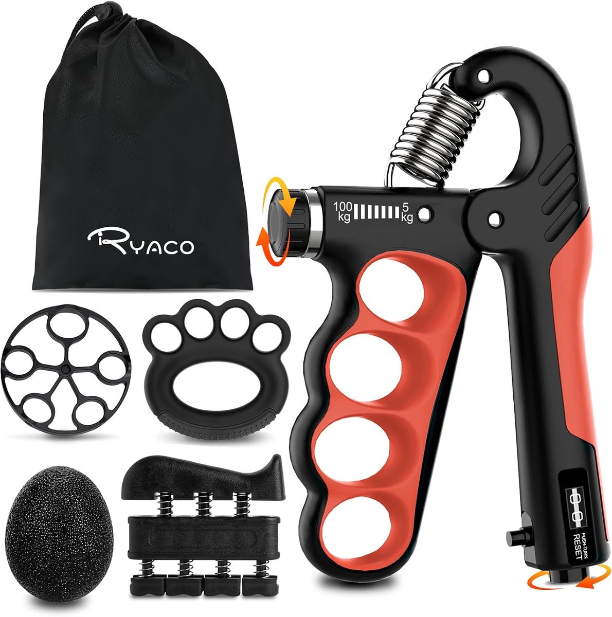 Ryaco Handtrainer, vingertrainer, greepkrachttrainingsset, verstelbare onderarmgrijper (5-100 kg), vingertrainer - ShopVlot