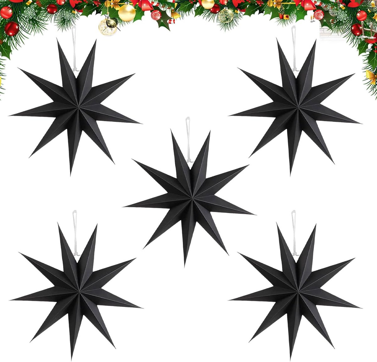 Papieren sterren 30 cm - zwarte vouwsterren - kerstdecoratie - perfect voor feestelijke gelegenheden - ShopVlot