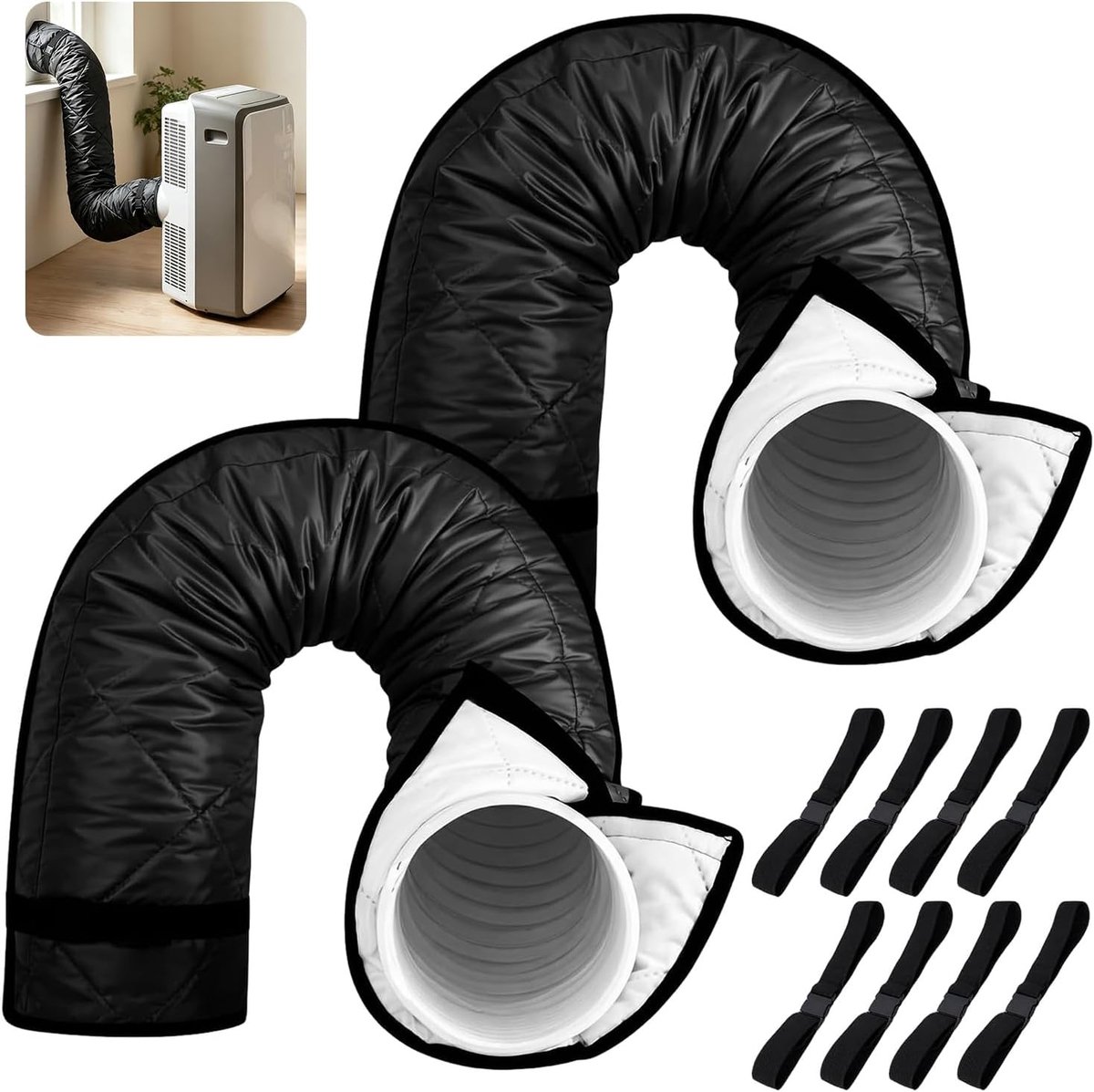 Slangafdekking 150 x 50 cm - Zwart - Isolatie met 4 verstelbare gespen - Bescherming voor airconditioners - ShopVlot