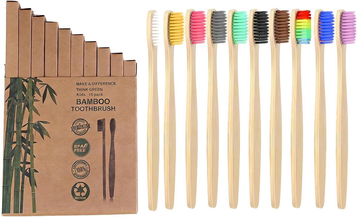 Bamboe tandenborstels 10 stuks - extra zachte haren - duurzaam en milieuvriendelijk - perfect voor gevoelige tanden - ShopVlot