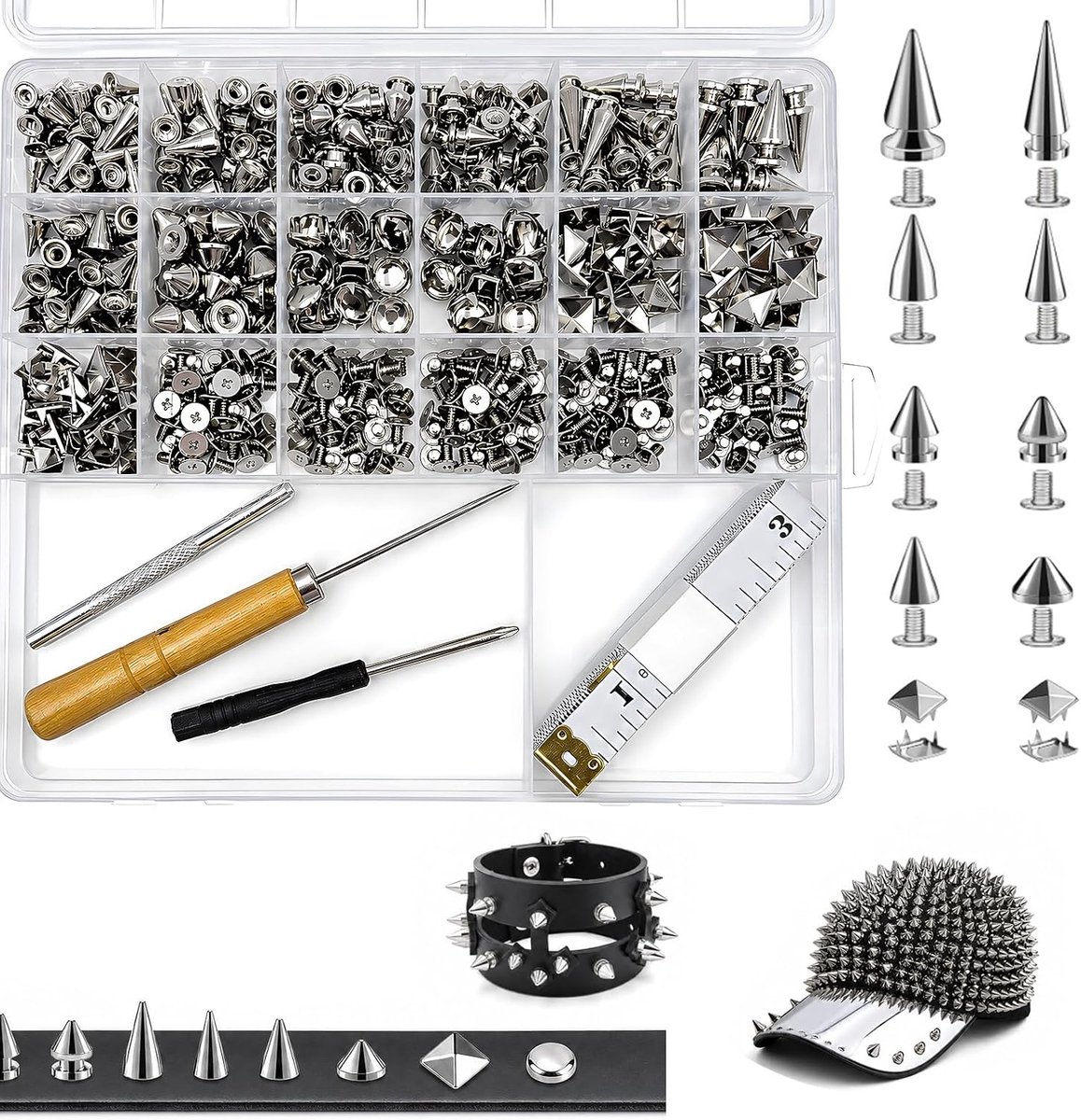 Set van 456 klinknagels - diverse maten en stijlen - compleet met gereedschap - ideaal voor punkmode - ShopVlot