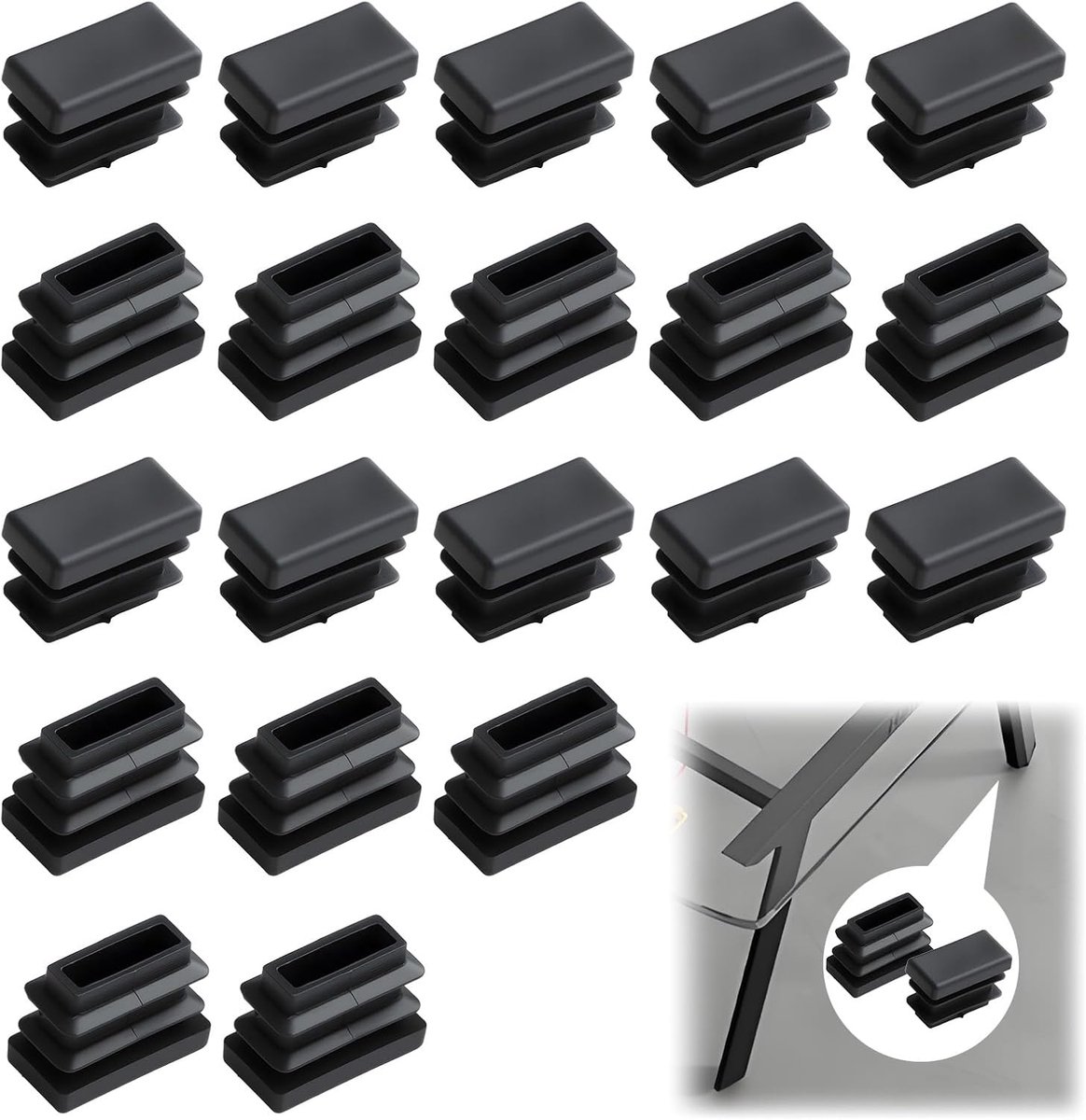 Vierkante buiskappen 20 x 10 mm - Kunststof - Zwart - Bescherming voor meubelpoten - ShopVlot