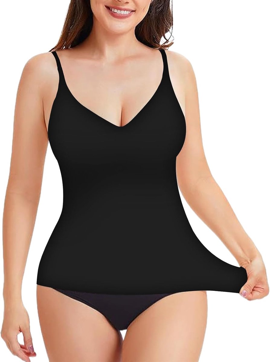 Shapewear Tanktop Dames - Zwart - Spaghetti Bandjes - Tummy Control voor Een Slanker Silhouet - ShopVlot