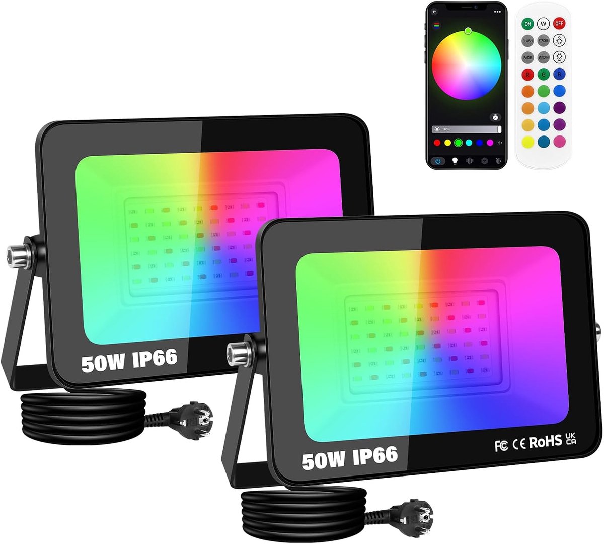 LED Spot Outdoor 2 x 50W - RGB Kleurenverandering - APP Bediening - Ideaal voor Tuin en Terrein - ShopVlot