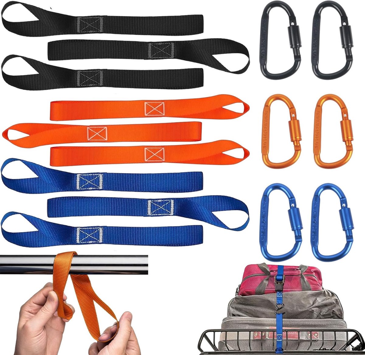 Lashingsbanden 9 Stuks 40,5 cm - Met Zwenkcarabiners - 1000 kg Laadvermogen - Ideaal voor Motor en Camping - ShopVlot