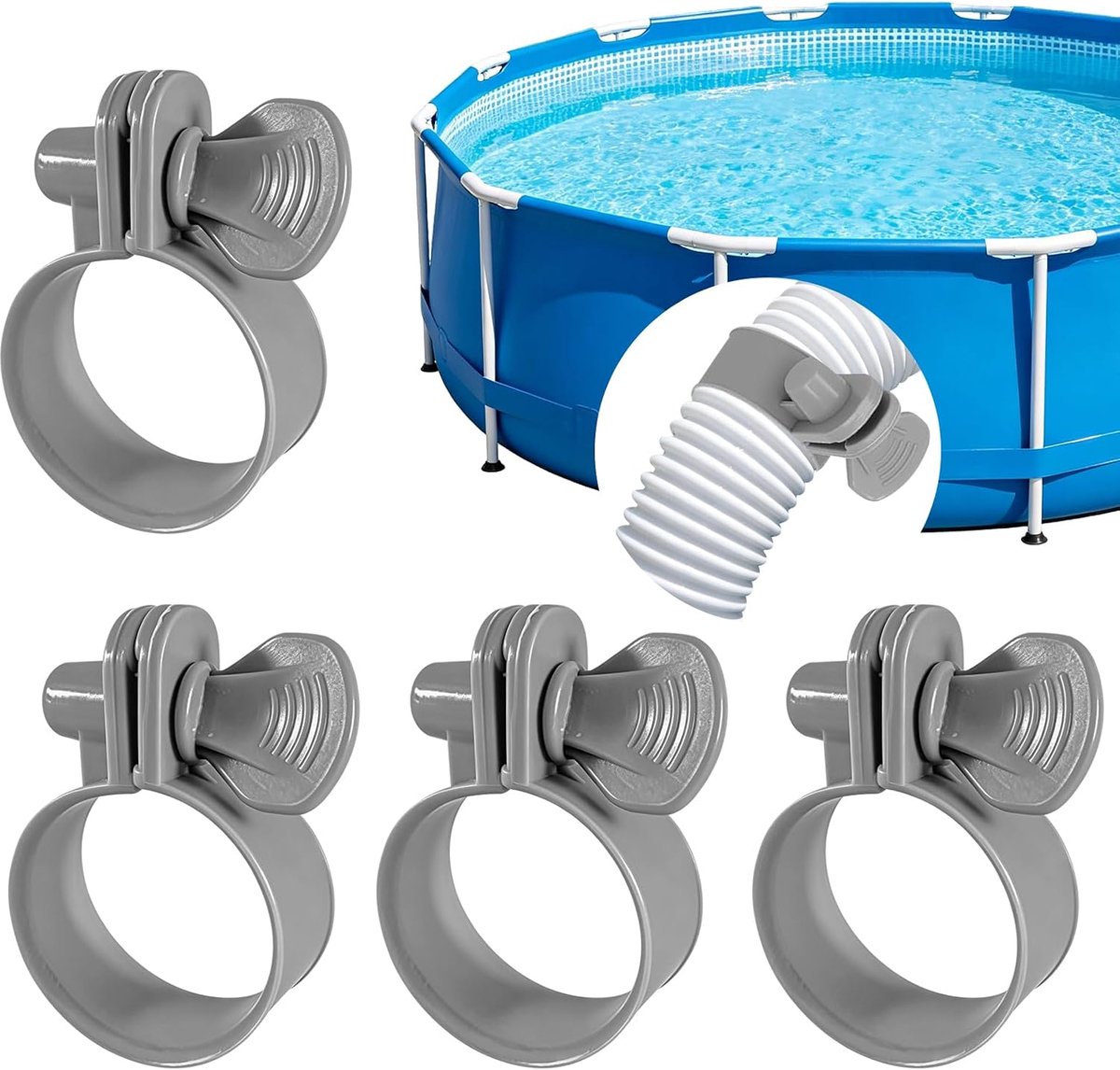 Zwembad Slang Klemmen 32-38mm - Grijze Plastic Klemmen - Handmatig Aangetrokken - Ideaal voor Pool Onderhoud - ShopVlot