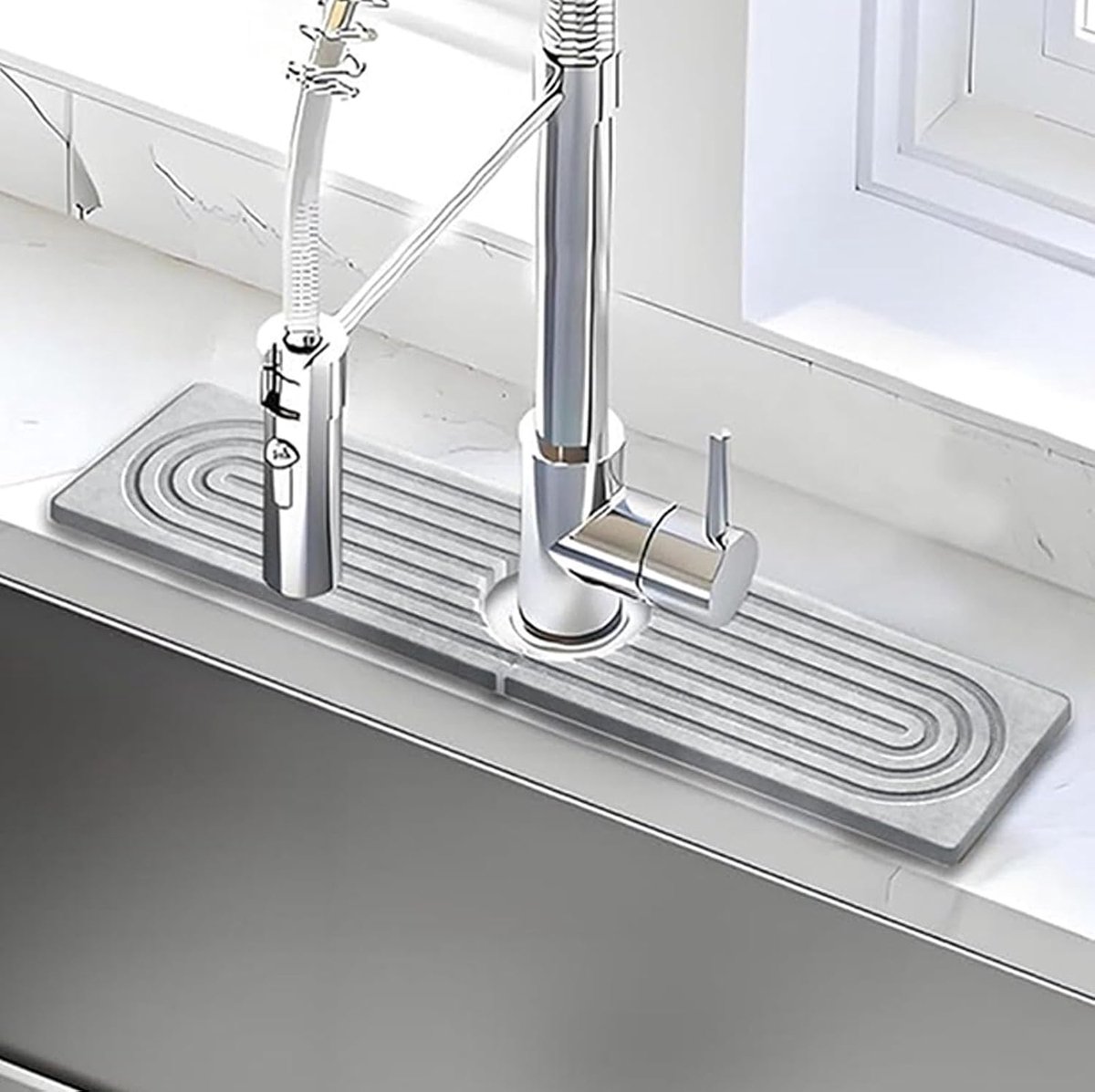 Sink Draining Mat, 40 x 10 cm, U Shape, Quick Dry, Kitchen Stone Water Tap, Draining Mat, Super Absorbent Non Slip - ShopVlot