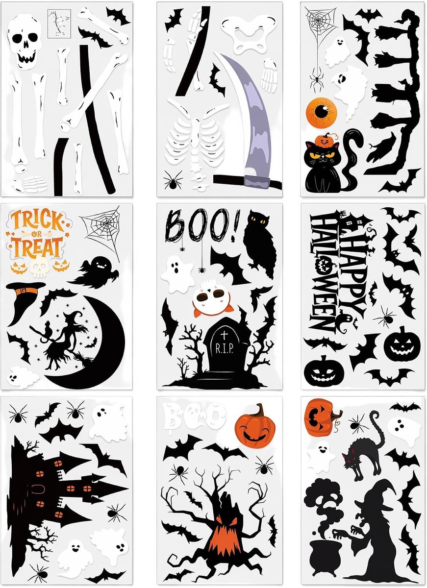 Décoration Fenêtre Halloween, Lot de 9 Autocollants Électrostatiques Réutilisables pour Fenêtre, Citrouille - ShopVlot