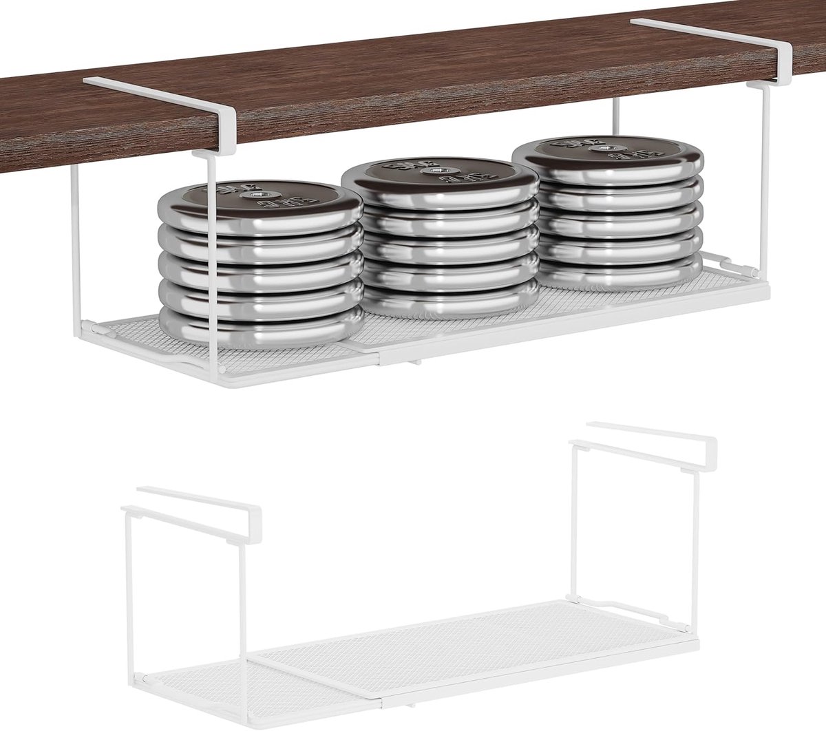 Metal Basket Under Shelf, White, Extendable Under Cabinet Organizer, Easy Installation No Drilling, Sturdy Hanging - ShopVlot