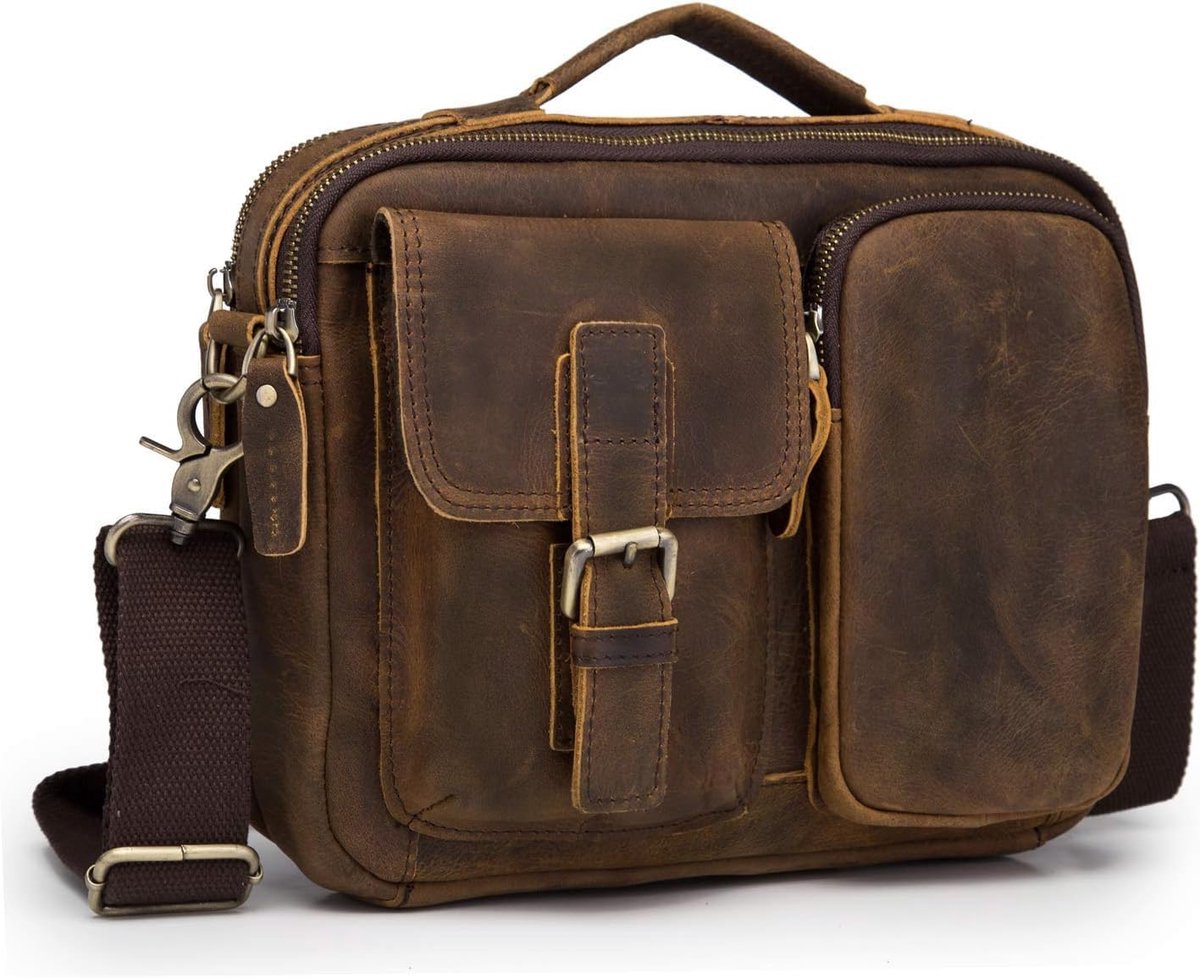 Le'aokuu Cross Body Messenger Shoulder Satchel Tote Bag Mens Original Leather for 10" tablets 036 - ShopVlot