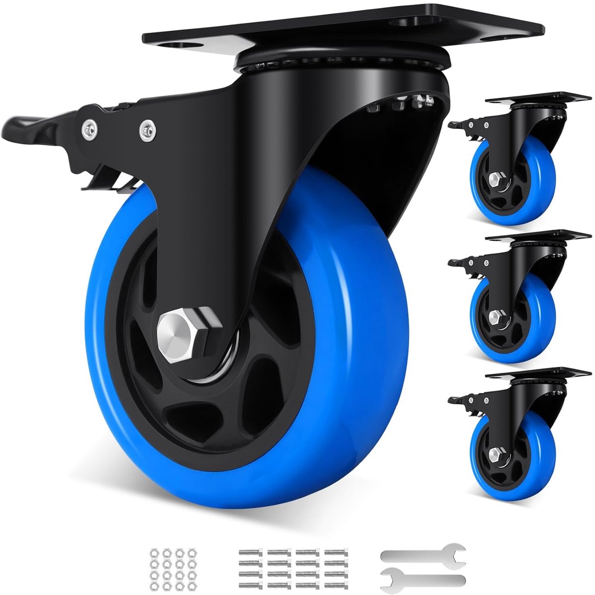 Furniture Castors 100 mm Heavy Duty 800 kg Load Capacity 360 Degree Swivel Castors with 4 Double Brake, Heavy Duty - ShopVlot