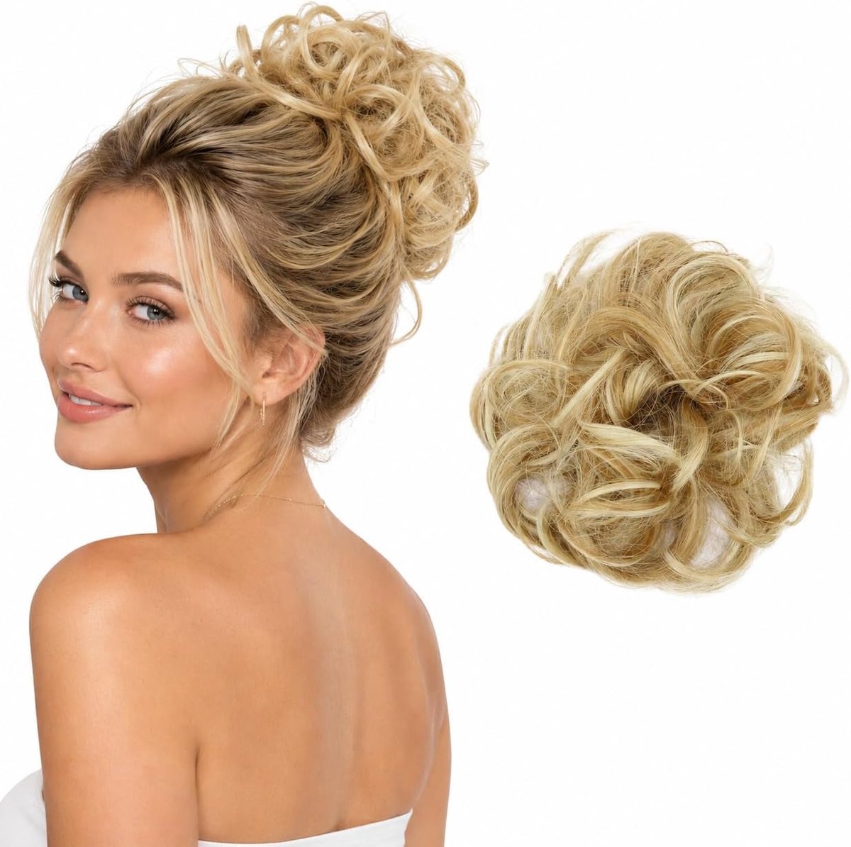 CAISHA Hairpiece Hair Wokkel Updo Bridal Hairstyle Voluminous Curly Light Blonde G14A - ShopVlot