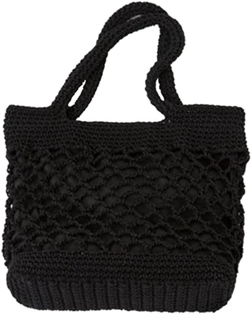 Schoudertas handtas katoen handgemaakt grote capaciteit voor vrouwen (lichtbruin), zwart (zwart) - ShopVlot
