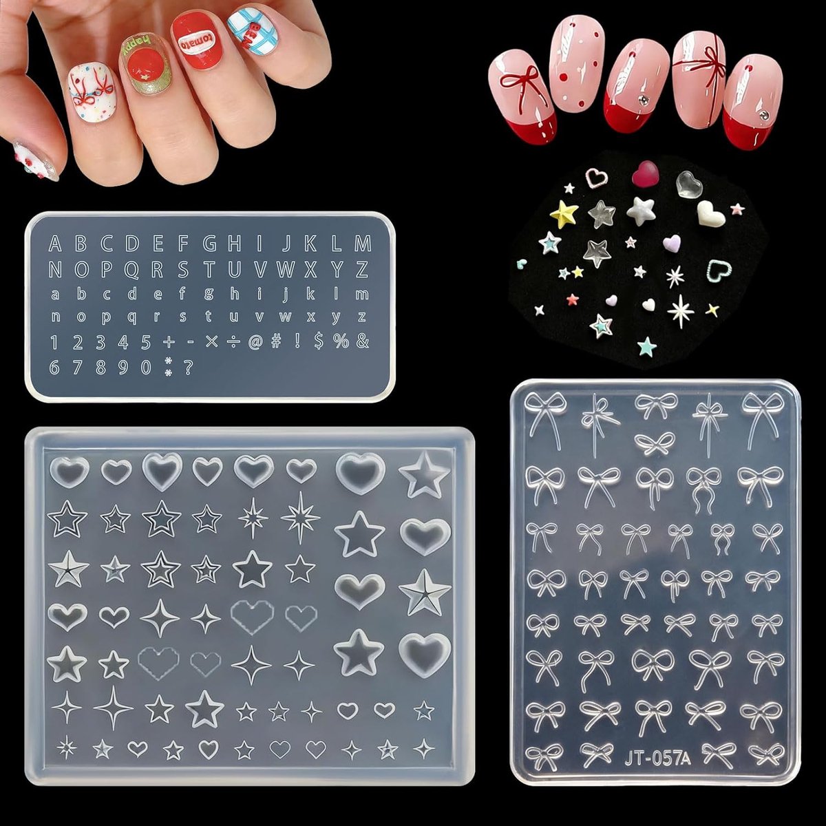 LELE LIFE Silicone Nail Molds, 3 Pack 3D Letter Number Star Heart Arch, Nail Molds for Nail Art Charm for DIY - ShopVlot