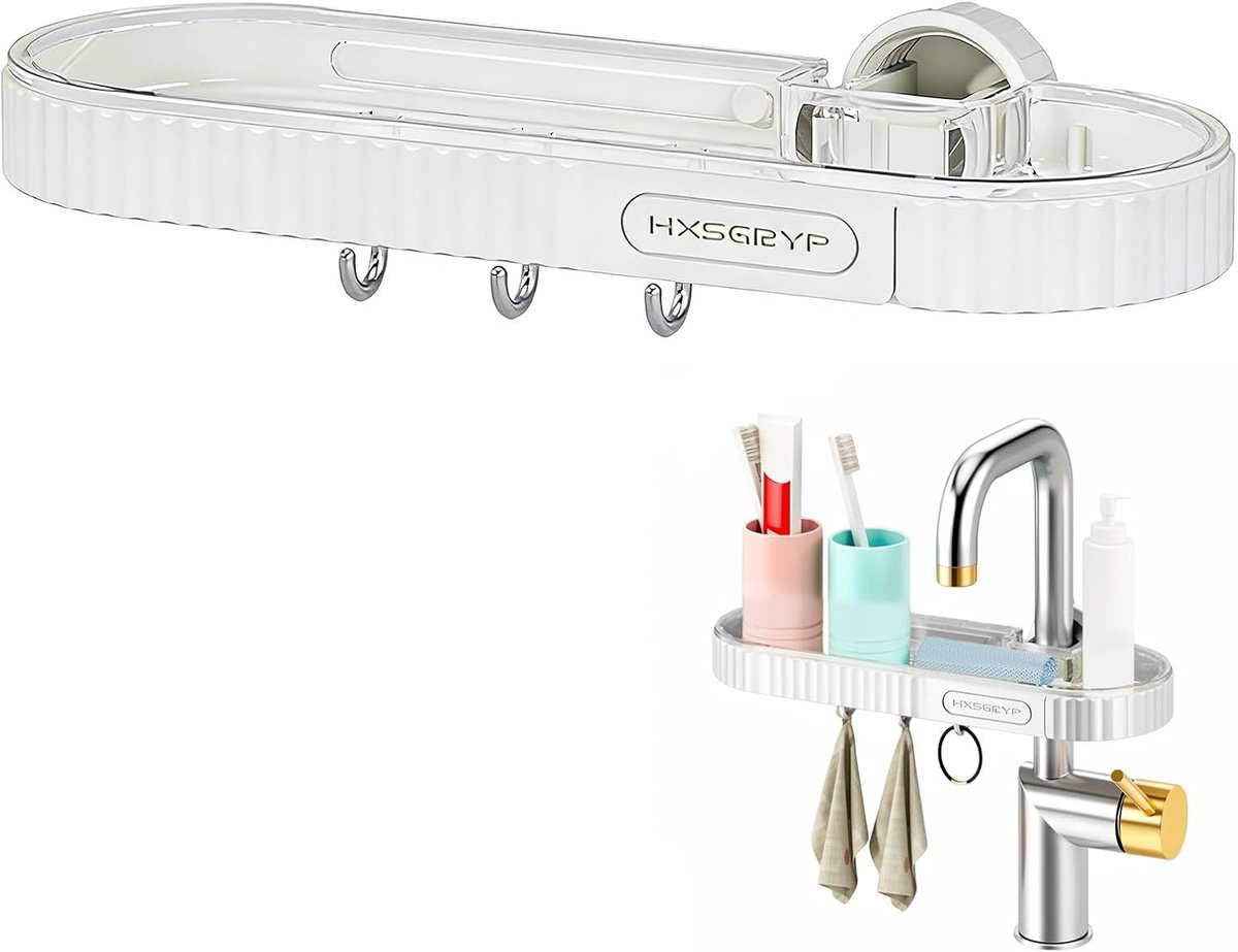 Sponshouder voor keukenspoelbak, organizer voor de keuken met 3 haken en afdruipbak, multifunctionele organizer - ShopVlot