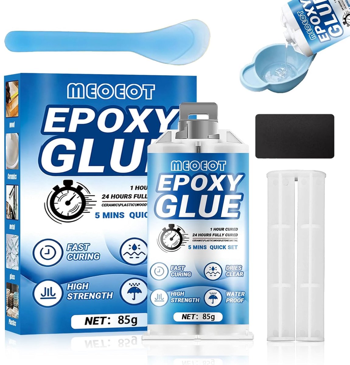 2K Epoxide Adhesive 85 g, Extra Strong Epoxy Kit, 5 Minutes, Transparent with 2 Components, Waterproof and Leak - ShopVlot