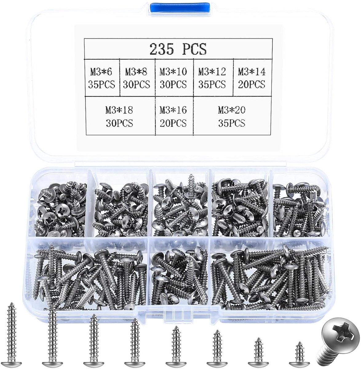 235 Pcs M3 Screw Set, Plate Screws, Self Tapping Screws, Stainless Steel, Lens Head Screws, Phillips Screws - ShopVlot