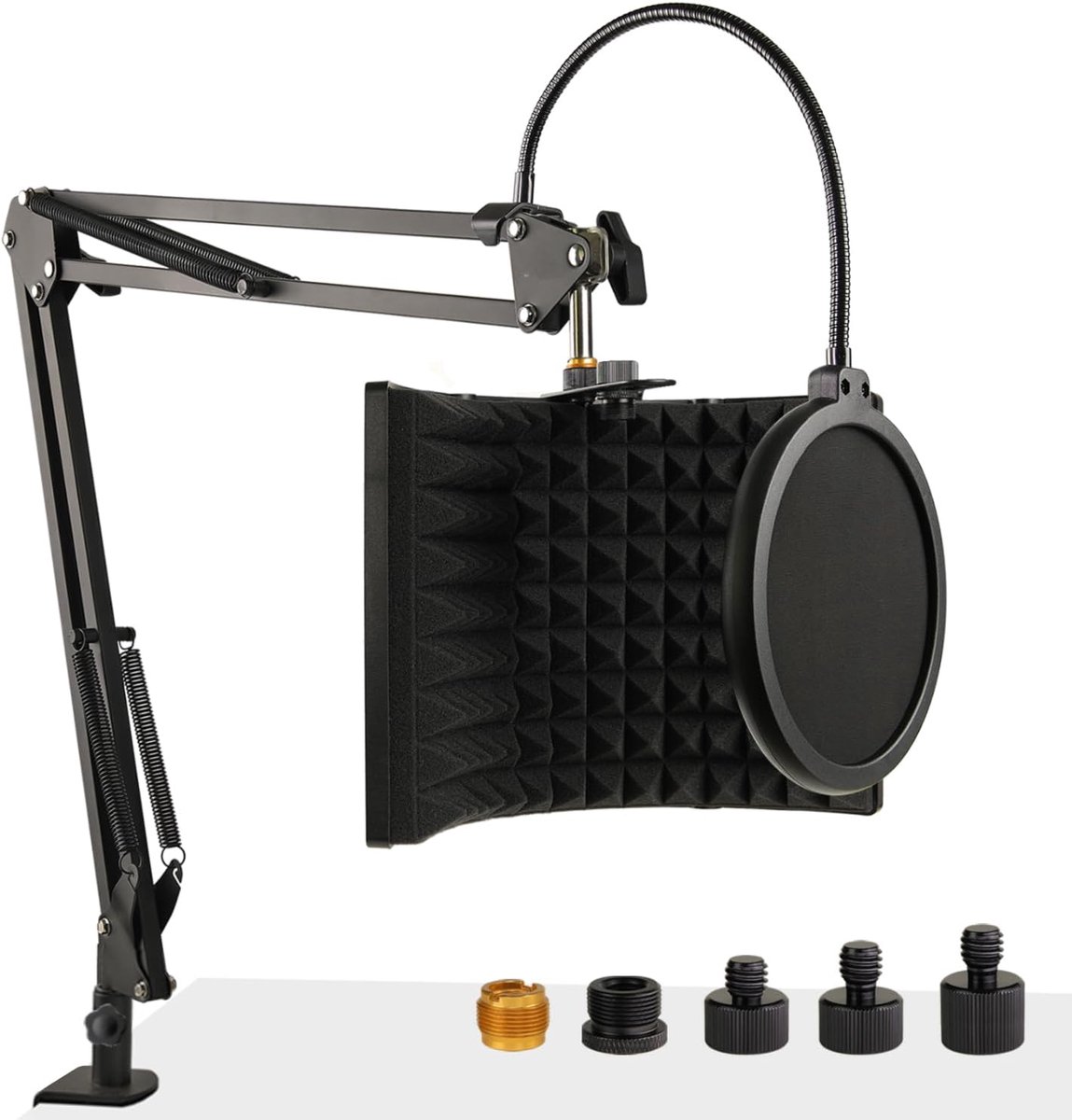 Microphone isolation screen with microphone holder and pop filter, foldable sound barrier for most microphone - ShopVlot